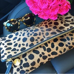 Clare V genuine calf hair foldover clutch